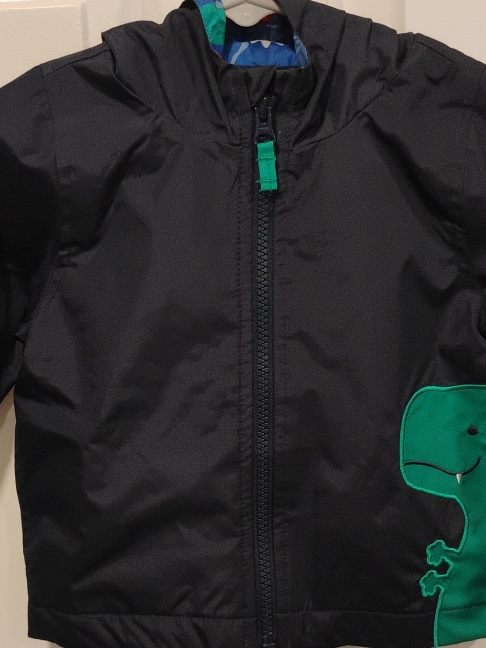 London Fog Black Kids Raincoat with Green Dino Appliqué